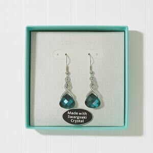 Swarovski Crystal Drop Earrings Silver Tone Fishhook 1.25” NIB